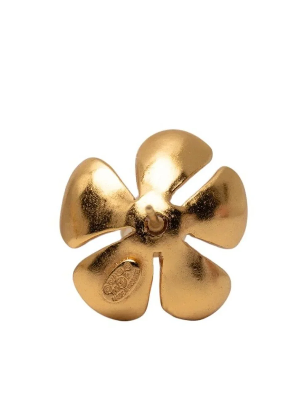 Chanel CC Logo Stud Earrings Flower Gold Plated Faux Pearl